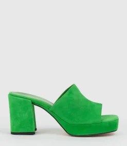 Tilla90 Platform Slide In Green Suede