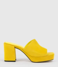 Tilla90 Platform Slide In Yellow Suede