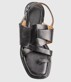 Tori Detailed Toe Thong With Backstrap In Black