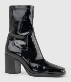 Undra80 Square Toe Ankle Boot In Black Patent