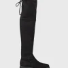 Vala Otk Stretch Flat Boot In Black Suede
