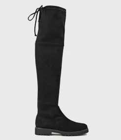 Vala Otk Stretch Flat Boot In Black Suede