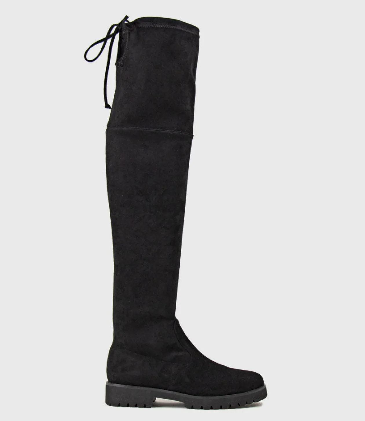 Vala Otk Stretch Flat Boot In Black Suede