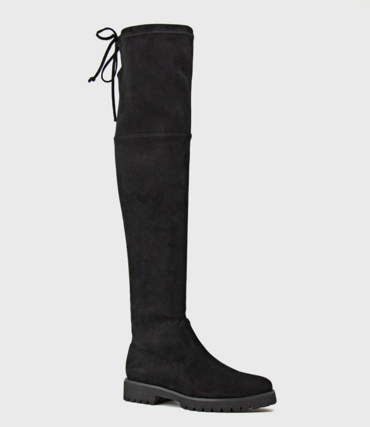 Vala Otk Stretch Flat Boot In Black Suede