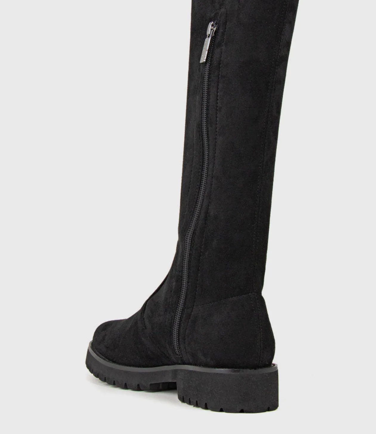 Vala Otk Stretch Flat Boot In Black Suede