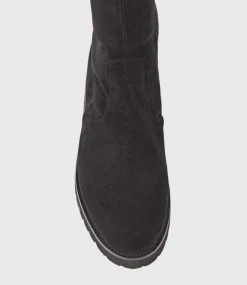 Vala Otk Stretch Flat Boot In Black Suede