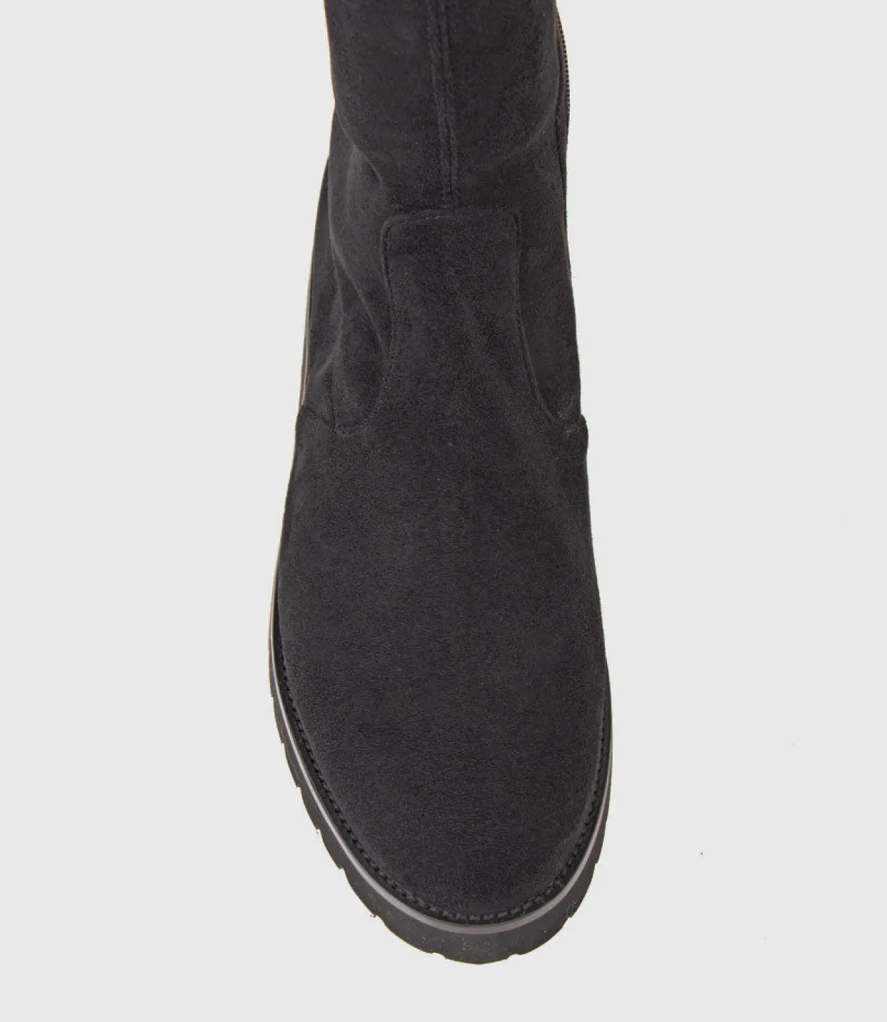 Vala Otk Stretch Flat Boot In Black Suede