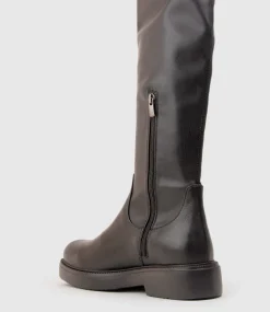 Vanya Knee High Boot On Rubber Sole In Black