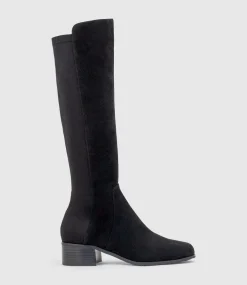 Vara40 Half And Half Knee High Boot In Black Suede