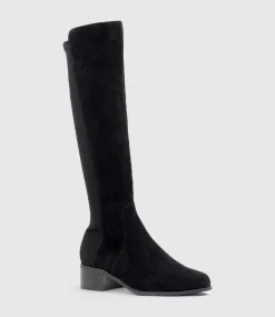 Vara40 Half And Half Knee High Boot In Black Suede