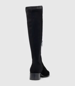 Vara40 Half And Half Knee High Boot In Black Suede
