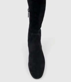 Vara40 Half And Half Knee High Boot In Black Suede