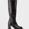 Veil Block Heel Knee High Boot In Black
