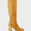 Veil Block Heel Knee High Boot In Camel