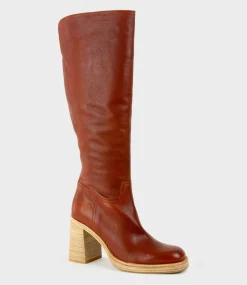 Veil Block Heel Knee High Boot In Rust