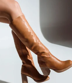 Veil Block Heel Knee High Boot In Camel