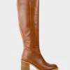 Vent Block Heel Knee High Boot In Tan