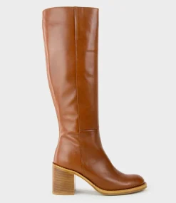 Vent Block Heel Knee High Boot In Tan