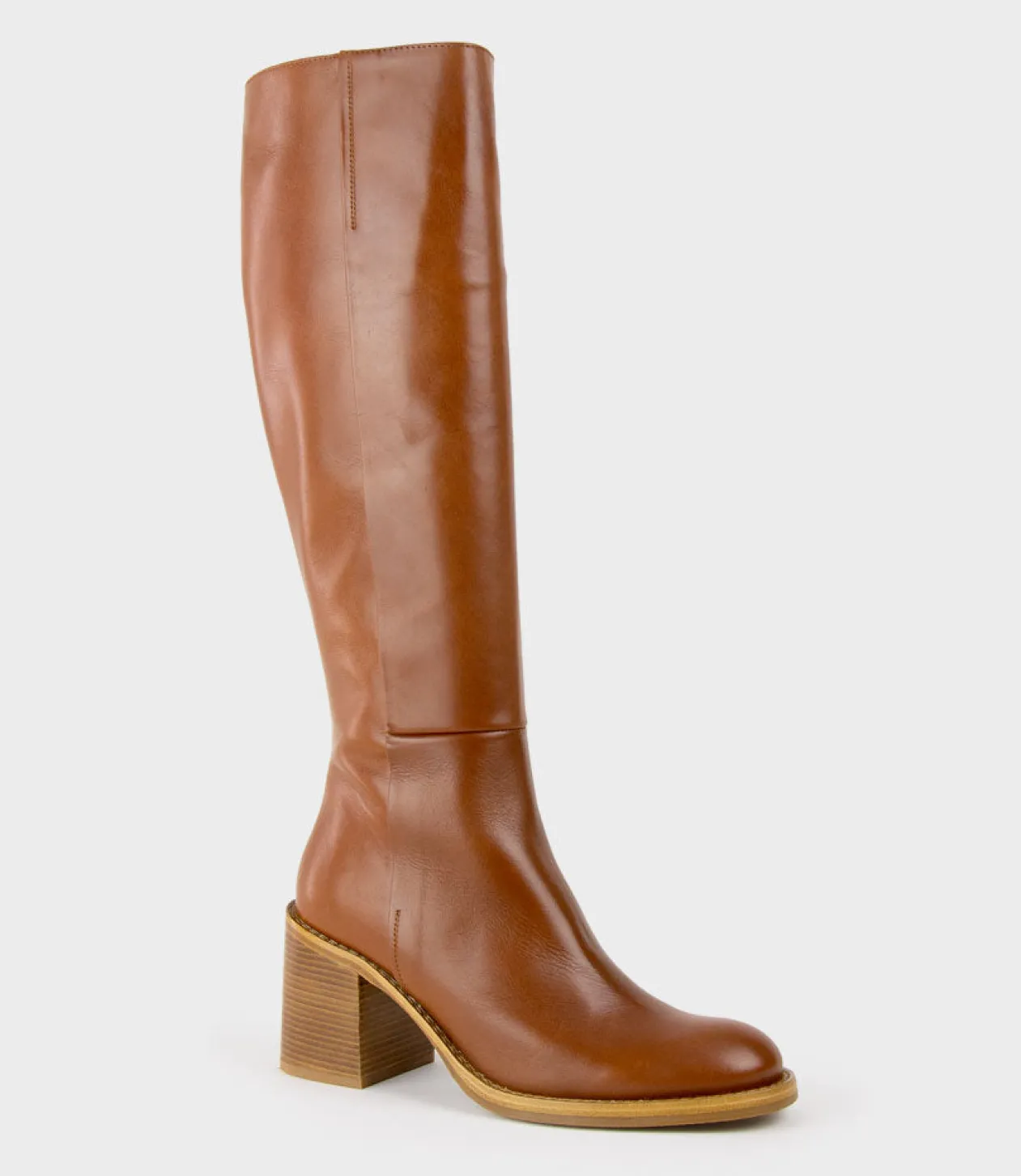 Vent Block Heel Knee High Boot In Tan