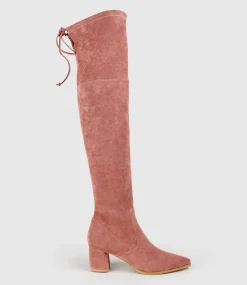 Verde Block Heel Otk Boot In Dusty Rose Suede