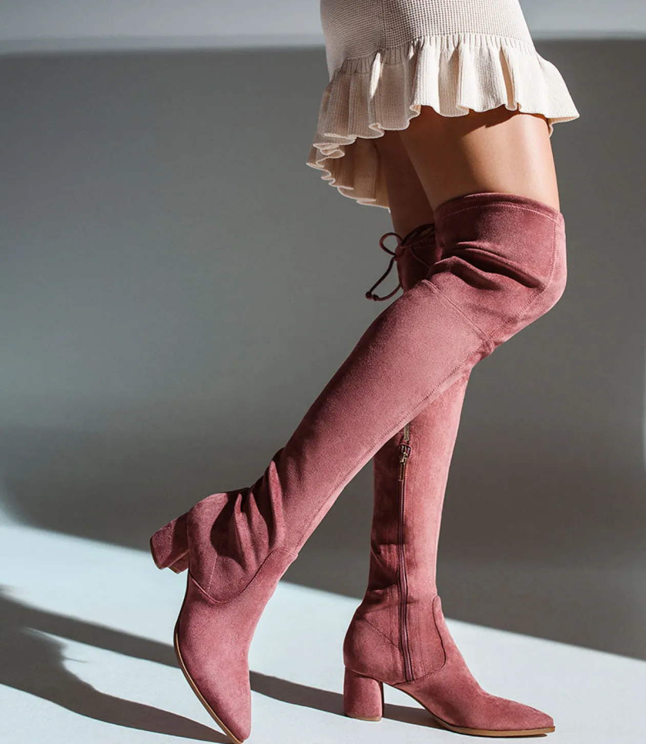 Verde Block Heel Otk Boot In Dusty Rose Suede