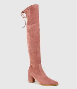 Verde Block Heel Otk Boot In Dusty Rose Suede