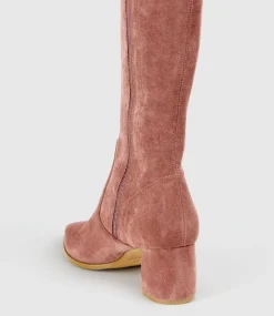 Verde Block Heel Otk Boot In Dusty Rose Suede