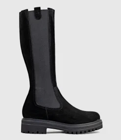 Verne Knee High Boot With Gusset In Black Suede