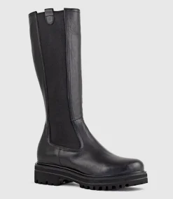 Verne Knee High Boot With Gusset In Black