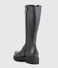 Verne Knee High Boot With Gusset In Black