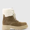Victor Shearling Collar Lace Up Boot In Walnut Suede
