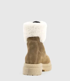 Victor Shearling Collar Lace Up Boot In Walnut Suede