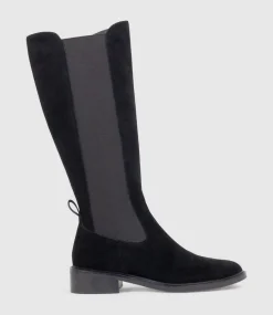 Vital30 Knee High Boot With Gusset In Black Suede