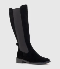 Vital30 Knee High Boot With Gusset In Black Suede