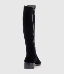 Vital30 Knee High Boot With Gusset In Black Suede