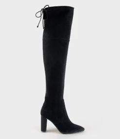 Vixen90 Block Heel Otk Stretch Boot In Black Suede