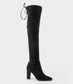 Vixen90 Block Heel Otk Stretch Boot In Black Suede