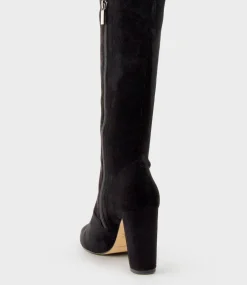 Vixen90 Block Heel Otk Stretch Boot In Black Suede
