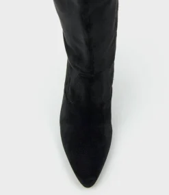 Vixen90 Block Heel Otk Stretch Boot In Black Suede