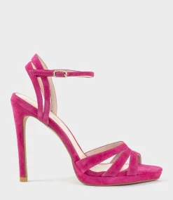 Wave110 Curved Strap Platform Sandal In Hot Pink Suede