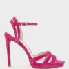 Wave110 Curved Strap Platform Sandal In Hot Pink Suede
