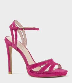 Wave110 Curved Strap Platform Sandal In Hot Pink Suede