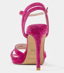 Wave110 Curved Strap Platform Sandal In Hot Pink Suede