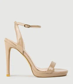 Whisper110 Single Strap Platform Sandal In Nude Patent