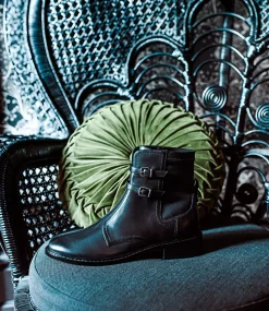 Willis30 Two Buckle Ankle Boot In Black Waxy Calf