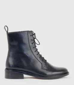 Windsor30 Lace Up Ankle Boot In Black Waxy Calf