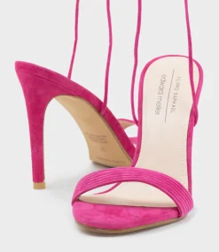Wisteria100 Ankle Tie Sandal In Hot Pink Suede
