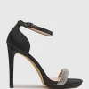Wistful110 Diamond Band Platform Sandal In Black Satin