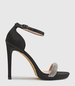 Wistful110 Diamond Band Platform Sandal In Black Satin