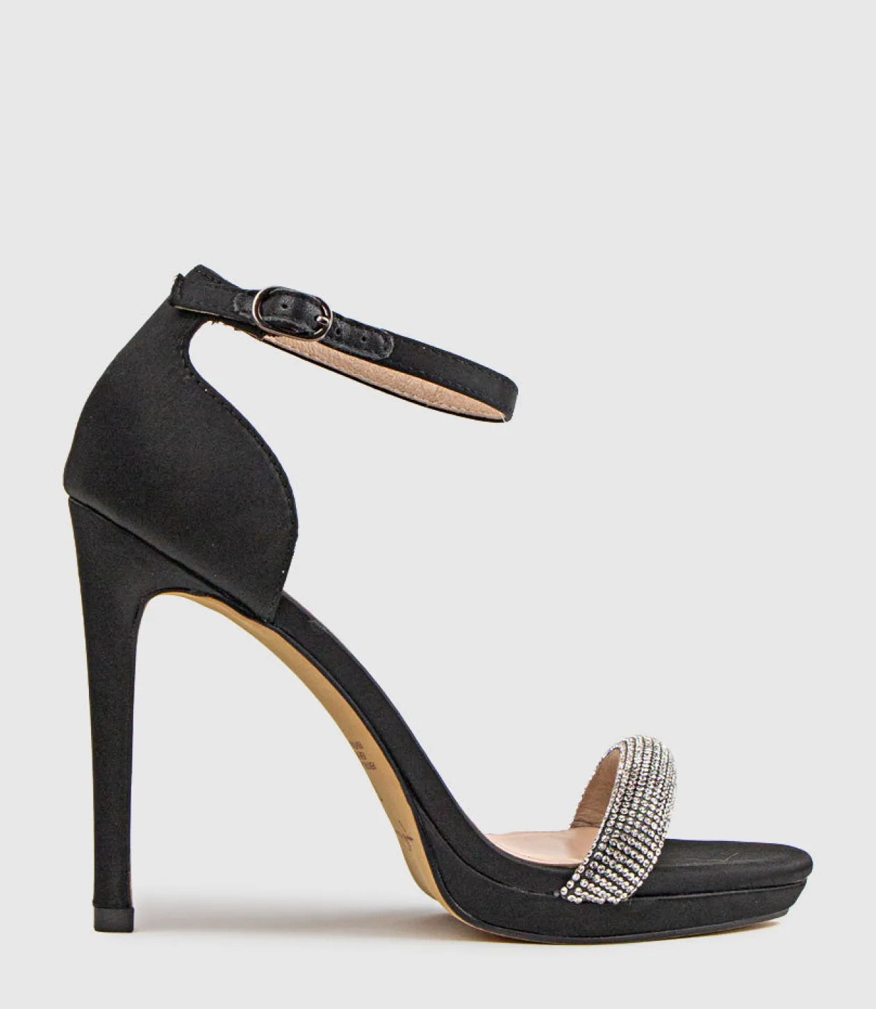 Wistful110 Diamond Band Platform Sandal In Black Satin